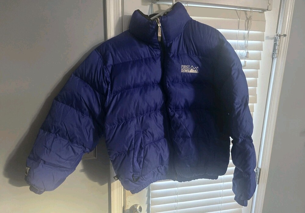 FIRST DOWN Puffer Coat Jacket Men's Duck Feather Royal BLUE/BLACK Size Large